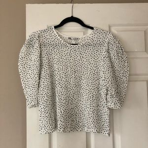 Zara Dotted Puff-Sleeve Top
